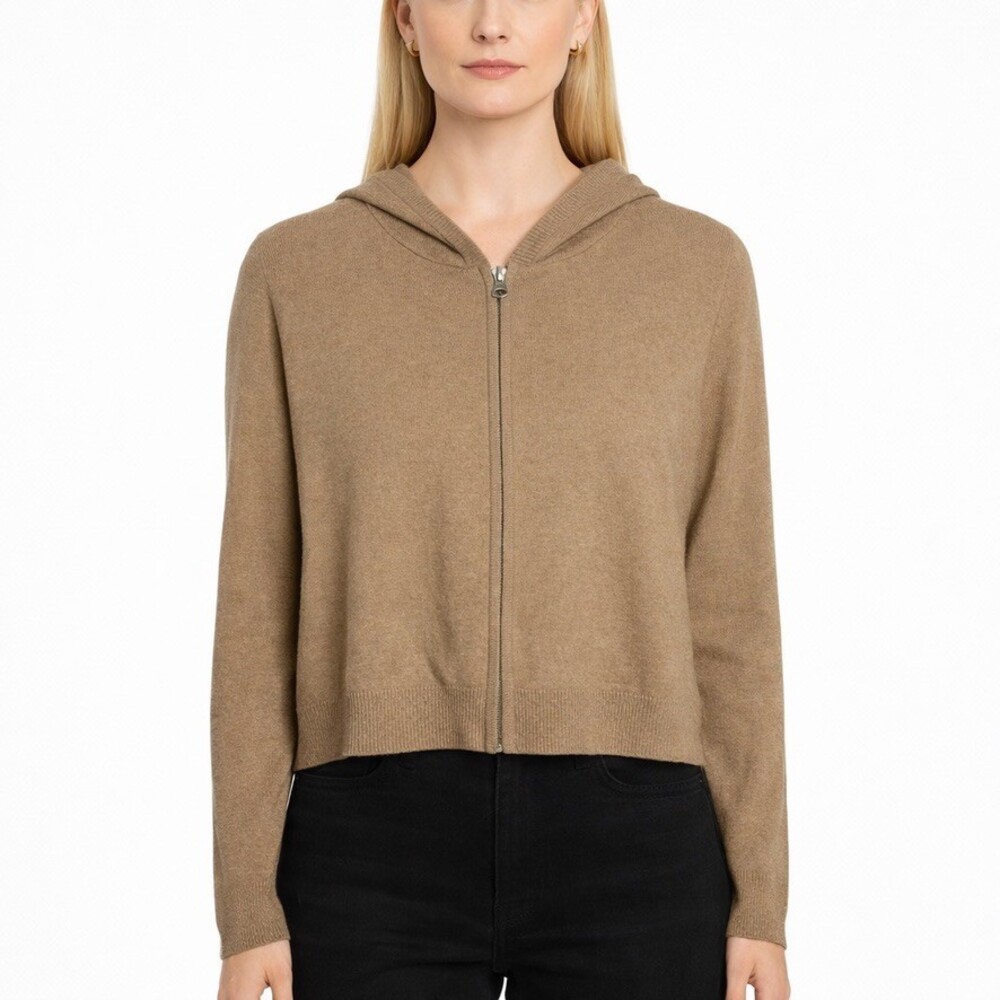 SABLYN Womens 100% Cashmere Hoodie Sweater XS zip front camel tan